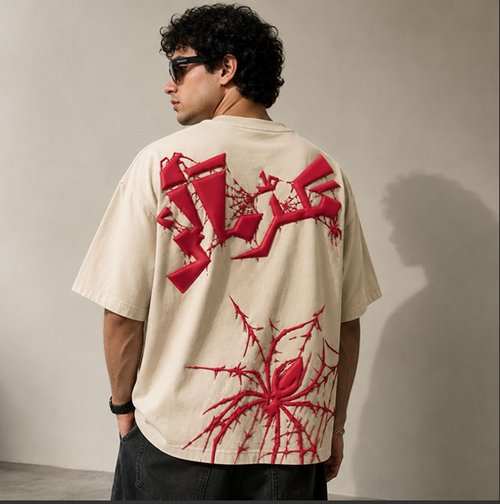 Baaghi Makr Mala oversized tee with raised puff print fingerprint graphic in olive green